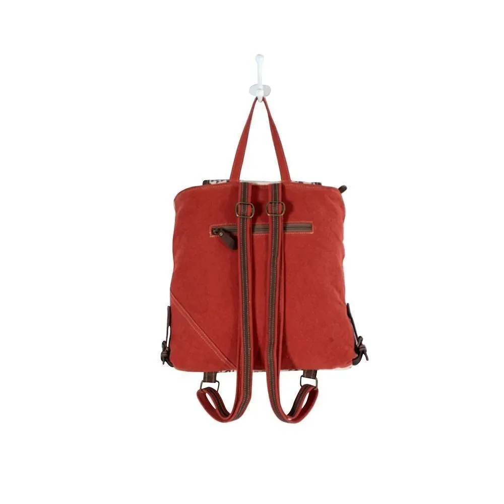 Myra Bag Handmade Fleur Backpack Upcycled Canvas & Cowhide Leather